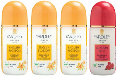 

Yardley London 3 English Blossom and 1 London Rose Deodorant Roll-on - For Men & Women(Pack of 4) Deodorant Roll-on - For Men & Women(200 ml, Pack of 4)