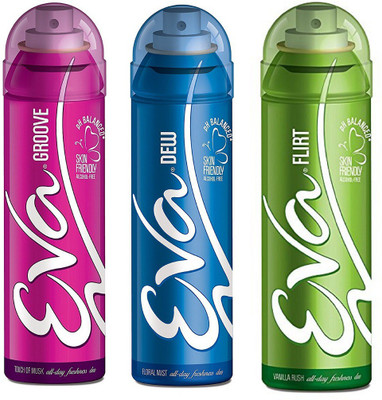 

EVA Groove, Dew & Flirt Deodorant Spray Combo Pack of 3 (125ML each) Deodorant Spray - For Women(375 ml, Pack of 3)