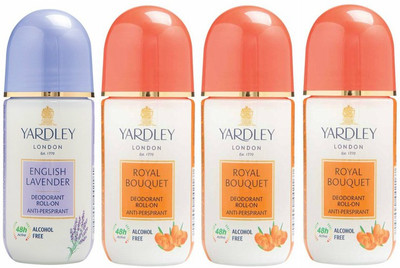 

Yardley London 1 English Lavender and 3 Royal Bouquet Deodorant Roll-on - For Men & Women(Pack of 4) Deodorant Roll-on - For Men & Women(200 ml, Pack of 4)