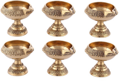 SPHINX Brass Kuber Embossed Oil Diya - Pack of 6 Brass (Pack of 6) Table Diya Set(Height: 2 inch)