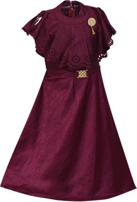 Wishkaro Girls Maxi/Full Length Party Dress(Maroon, Fashion Sleeve)