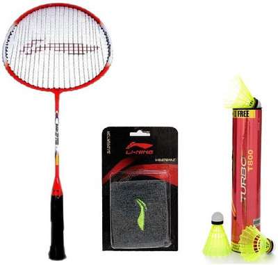 

Li-Ning Combo Of Three - One 'Smash XP 709' Badminton racket, One 'Turbo T800' Nylon shuttle Cock (Pack of 6) and one Wrist Bands (Color On Availability)- Badminton Kit