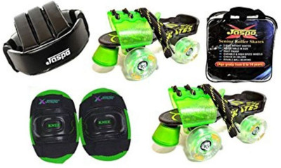 

Jaspo Marshal GREEN Adjustable Roller Skates Combo (Skates + Helmet + Knee Guards + Bag) - For Age Group 6 To 14 Years Skating Kit