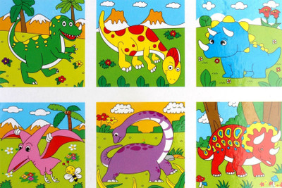 

Akrobo 9 Piece Colorful Wooden Block Picture Puzzle For Toddlers And Small Children, Dinosaur Theme(9 Pieces)