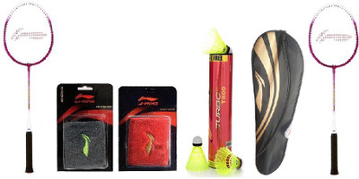 Li-Ning Combo Of Six - 'Two Smash XP 708' Badminton racket, ' 'One Turbo T800' Nylon shuttle Cock Box, Two Wrist Bands and One Kit bag- Multicolor Strung Badminton Racquet(G3, Weight - 90 g) available at flipkart for Rs.3558