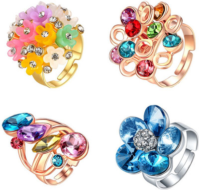 

Jewels Galaxy Luxuria Alloy Cubic Zirconia Gold-plated Plated Ring Set, Multicolor