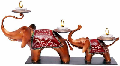 

NG Art Ventura Two Elephant Tea Light Holder with Mosaic Work (Mother & baby elephant triple tealight holder ) Decorative Showpiece - 17 cm(Wooden, Iron, Multicolor)