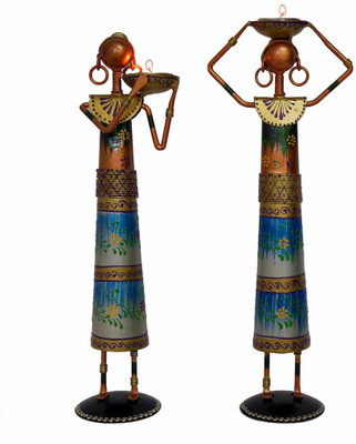 

NG Art Ventura 12 Inches tall Multicoloured Masai Figurine Tea Light Holders : Set of 2 Decorative Showpiece - 33 cm(Iron, Multicolor)