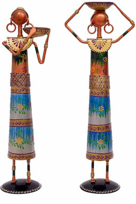 

NG Art Ventura 12 Inches tall Multicoloured Masai Figurine Tea Light Holders : Set of 2 Decorative Showpiece - 31 cm(Wooden, Iron, Multicolor)