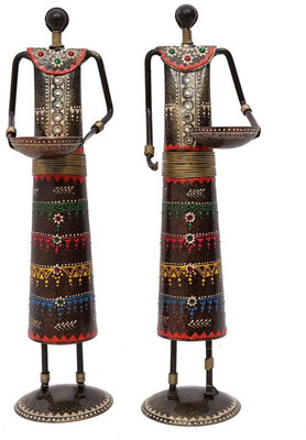 

NG Art Ventura Pair of 12 Inches Tall Masai Figurines Tea Light Holders Decorative Showpiece - 30 cm(Wooden, Iron, Multicolor)