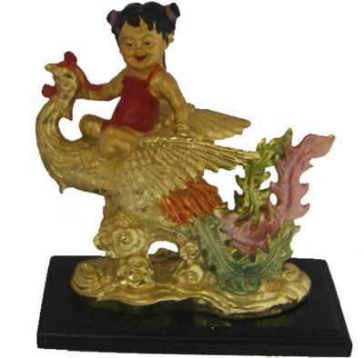 

DivyaMantra Feng Shui Baby Girl Riding Golden Celestial Pheonix Dragon Good Luck Yang Energy Symbol for Prosperity Career Success Decorative Showpiece - 10 cm(Polyresin, Yellow)