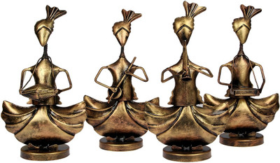 

NG Art Ventura Set 4 Squatting Handcrafted Musicians (12 Inches Tall) Decorative Showpiece - 33 cm(Iron, Gold)