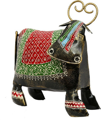 

NG Art Ventura Elegant Decorative Cow Decorative Showpiece - 25 cm(Wooden, Iron, Multicolor)