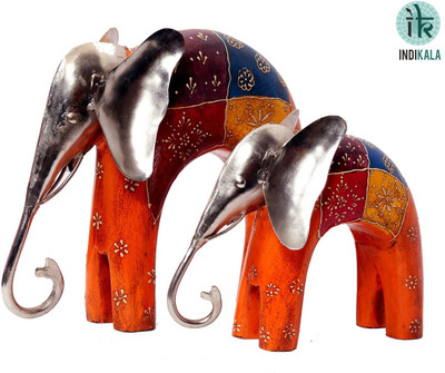 

NG Art Ventura Set of two elephants in metal and wood. Decorative Showpiece - 22 cm(Wooden, Iron, Multicolor)