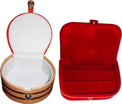 

Funkroo Combo red ear ring box and bangle box jewelry vanity case Makeup Vanity Box(Multicolor)