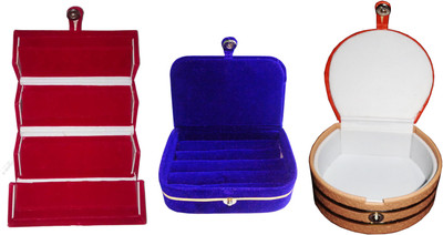

Funkroo Combo 1 pc red earring folder 1 blue ear ring box and 1 pc bangle box jewelry vanity case Makeup Vanity Box(Multicolor)