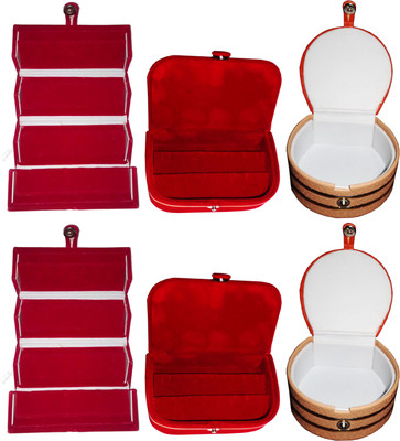 

Funkroo Combo 2 pc red earring folder 2 red ear ring box and 2 pc bangle box jewelry vanity case Makeup Vanity Box(Multicolor)