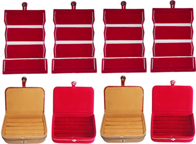 

Funkroo Combo 4 red earring folderand 2 pc ring box and 2 pc red ear ring box jewelry vanity box Makeup Vanity Box(Multicolor)