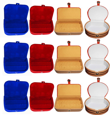 

Funkroo Combo 3 pc blue earring box 3 pc red ear ring box 3 pc brown earring folder 3 pc bangle jewelry vanity case Makeup Vanity Box(Multicolor)