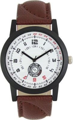 FASHION POOL LOREM GENTS MOST STUNNING & STYLISH ROUND DIAL WITH FULL WHITE COLOR DIAL & VINTAGE DIAL GRAPHICS WATCH WITH UNIQUE WHITE & BROWN COLOR COMBO WITH TRENDY & DESIGNER MAROON LEATHER BELT WATCH FOR PROFESSIONAL & PARTY WEAR WATCH FOR FESTIVAL & FORMAL WEAR WATCH Watch  - For Boys   Watches  (FASHION POOL)
