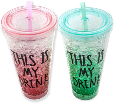 

DINAARKAN COMBO OF FROSTY PINK AND GREEN TRANSPARENT GLASS WITH STRAW 450 ml 450 ml Sipper(Pack of 2, Pink, Green), Green;pink