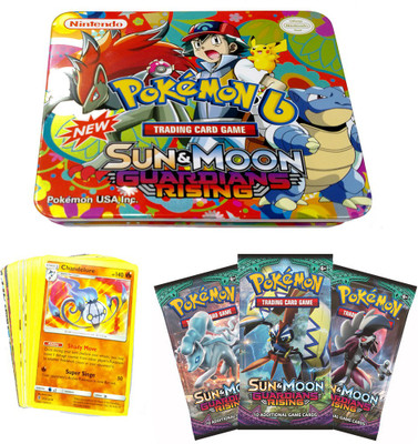 

AncientKart Pokemon 6 Guardians Rising Flat Tin with GX cards and 3 booster packs(Multicolor)