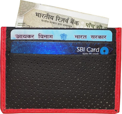 

Kan Men Black, Red Genuine Leather Card Holder(3 Card Slots)