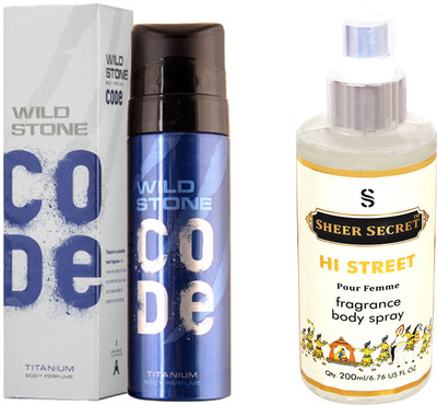

Wild Stone CODE TITANIUM 120 ML with SHEER SECRET HI STREET WOMEN BODY MIST 200 ML(Set of 2)