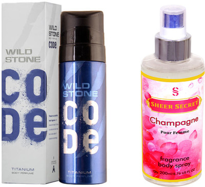 

Wild Stone CODE TITANIUM 120 ML with SHEER SECRET CHAMPAGNE WOMEN BODY MIST 200 ML(Set of 2)