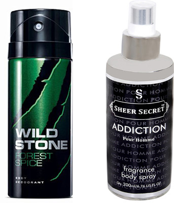 

Wild Stone FOREST 150 ML with SHEER SECRET ADDICTION MEN BODY MIST 200 ML(Set of 2)