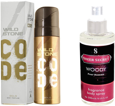 

Wild Stone CODE GOLD 120 ML with SHEER SECRET WOODY MEN BODY MIST 200 ML(Set of 2)