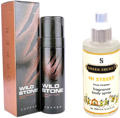 

Wild Stone COPPER 120 ML with SHEER SECRET HI STREET WOMEN BODY MIST 200 ML(Set of 2)