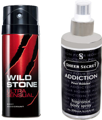 

Wild Stone ULTRA SENSUAL 150 ML with SHEER SECRET ADDICTION MEN BODY MIST 200 ML(Set of 2)