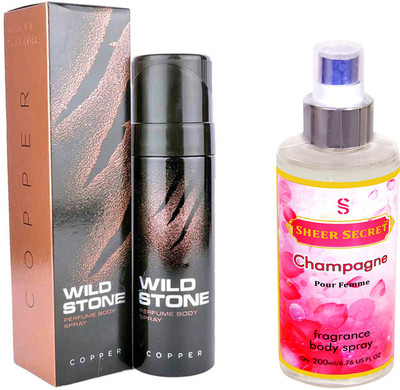 

Wild Stone COPPER 120 ML with SHEER SECRET CHAMPAGNE WOMEN BODY MIST 200 ML(Set of 2)