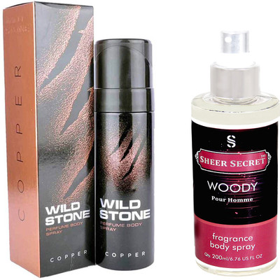 

Wild Stone COPPER 120 ML with SHEER SECRET WOODY MEN BODY MIST 200 ML(Set of 2)