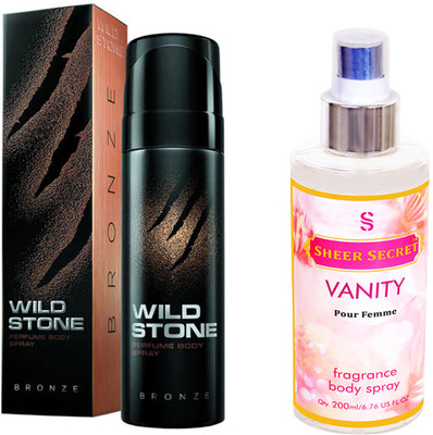 

Wild Stone BRONZE 120 ML with SHEER SECRET VANITY WOMEN BODY MIST 200 ML(Set of 2)