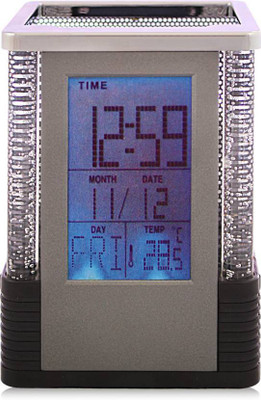 

CARE 4 1 Compartments plastic pen stand with digital alarm clock(BLACK AND SILVER)