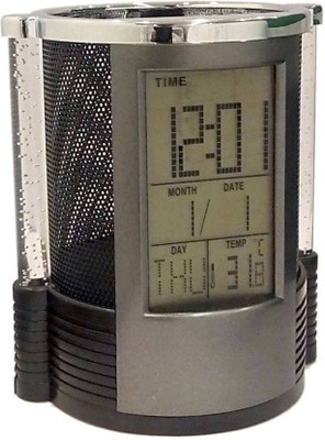 CARE 4 1 Compartments PLASTIC ROUND PEN HOLDER WITH LCD CLOCK(Black) available at flipkart for Rs.400