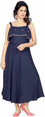 REYANS Women A-line Dark Blue Knee Length Dress