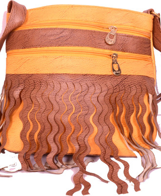 

AZRA COLLECTION Messenger Bag(Yellow, Brown), Brown;yellow