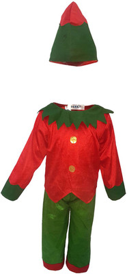 KAKU FANCY DRESSES Fairy Tales Elfs Costume -Red & Green, 7-8 Years, For Boys Kids Costume Wear