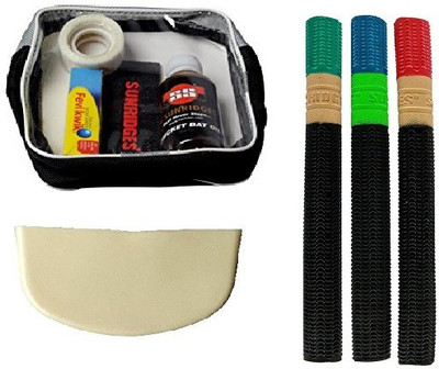 SS Combo of Three, one Bat Care Kit, one Bat 'Toe' Guard and Pack of three Bat Grips (Color On Availability)-- Cricket Kit