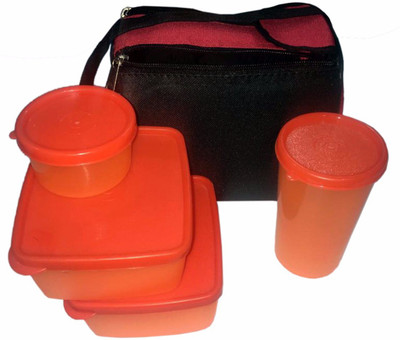 

Elegant Shopping Plastic 1 Tumbler, 2 Square Box, 1 Tropical Cup (750 Ml) With 1 Carry Bag, Orange Color 4 Containers Lunch Box(750 ml)