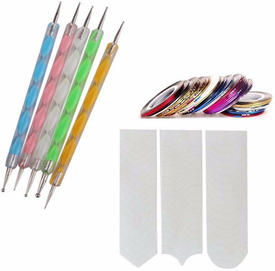 

Siempre21 Gugzy Nail Art Combo 5pc Nail Art Pen Set,10 pc Stripping Roll Tape And A French Manicure Nail Art Tip Sticker(Multi Color)