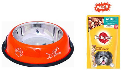 

Tiny Tails Round Stainless Steel Pet Bowl(2839 ml Multicolor)