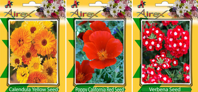 

Airex Calendula Yellow, Poppy California Red and Verbena Flower Seeds (Pack Of 25 Seeds * 3 Per Packet) Seed(25 per packet)