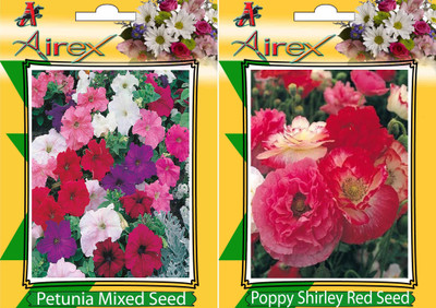

Airex Petunia Mixed and Poppy Shirley Red Flower Seeds (Pack Of 15 Seeds * 2 Per Packet) Seed(15 per packet)
