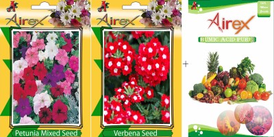 Airex Petunia Mixed and Verbena Flower Seeds + Humic Acid Fertilizer (For Growth of All Plant and Better Responce) 15 gm Humic Acid + Pack Of 20 Seeds * 2 Per Packet Seed(20 per packet)