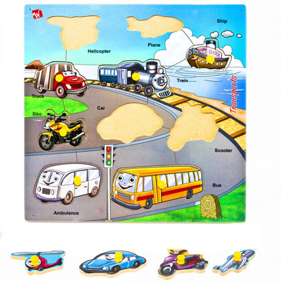 

Toyvala Cartoon Vehicles - Pine wood Wooden Puzzle Board for Kids / Educational Toy for Children(10 Pieces)