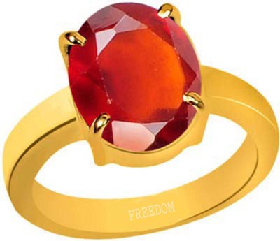 freedom Natural Certified Hessonite (Gomed) Gemstone 3.25 Ratti or 2.96 Carat for Male & Female Panchdhatu 22K Gold Plated Alloy Ring